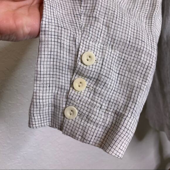 Eileen Fisher white navy windowpane plaid long linen jacket size Medium - Picture 8 of 14